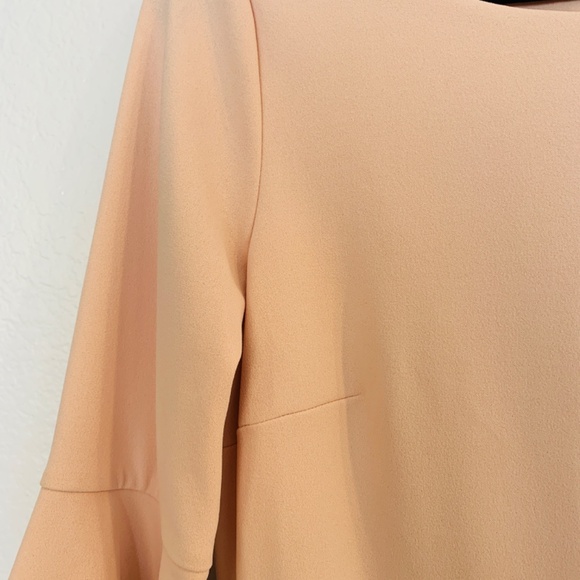 Calvin Klein Blush Pink Crepe Sheath Dress Size 10 Bell Sleeve Full Zipper Back - Picture 9 of 15